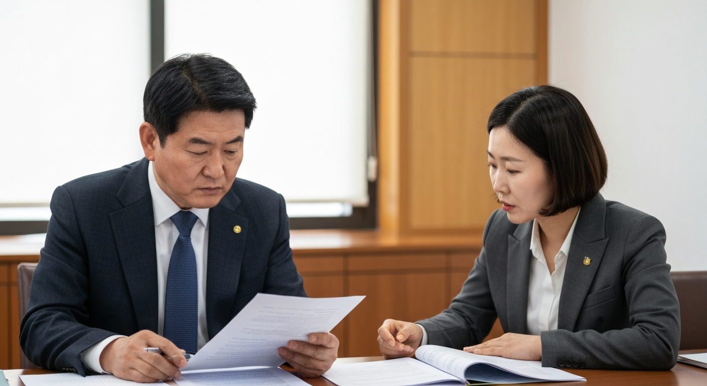 안전보건 정책 관련 서류를 검토하는 담당자들