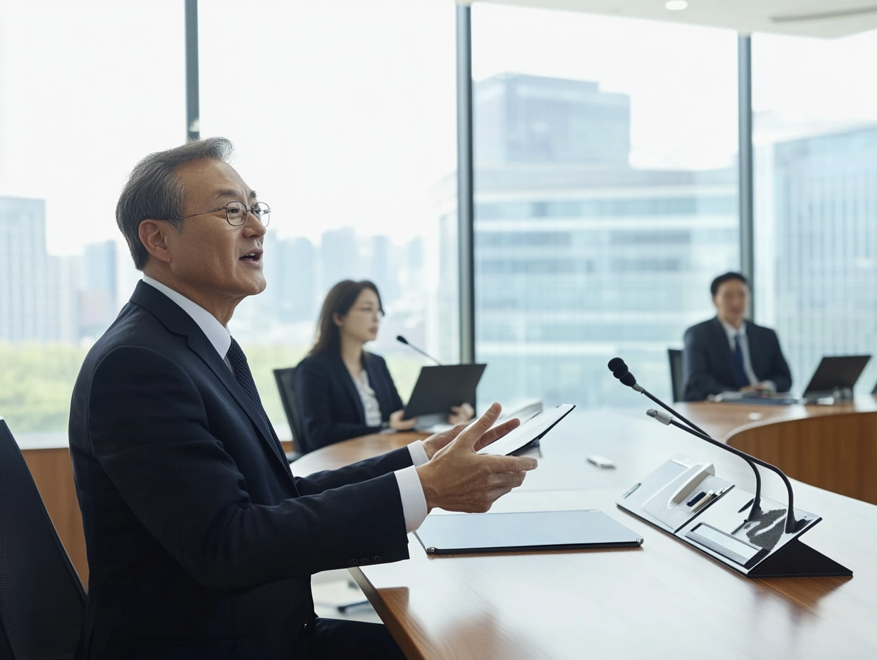 산업안전보건위원회 회의 장면 - 노사 대표가 마주 앉아 안건을 심의하는 모습