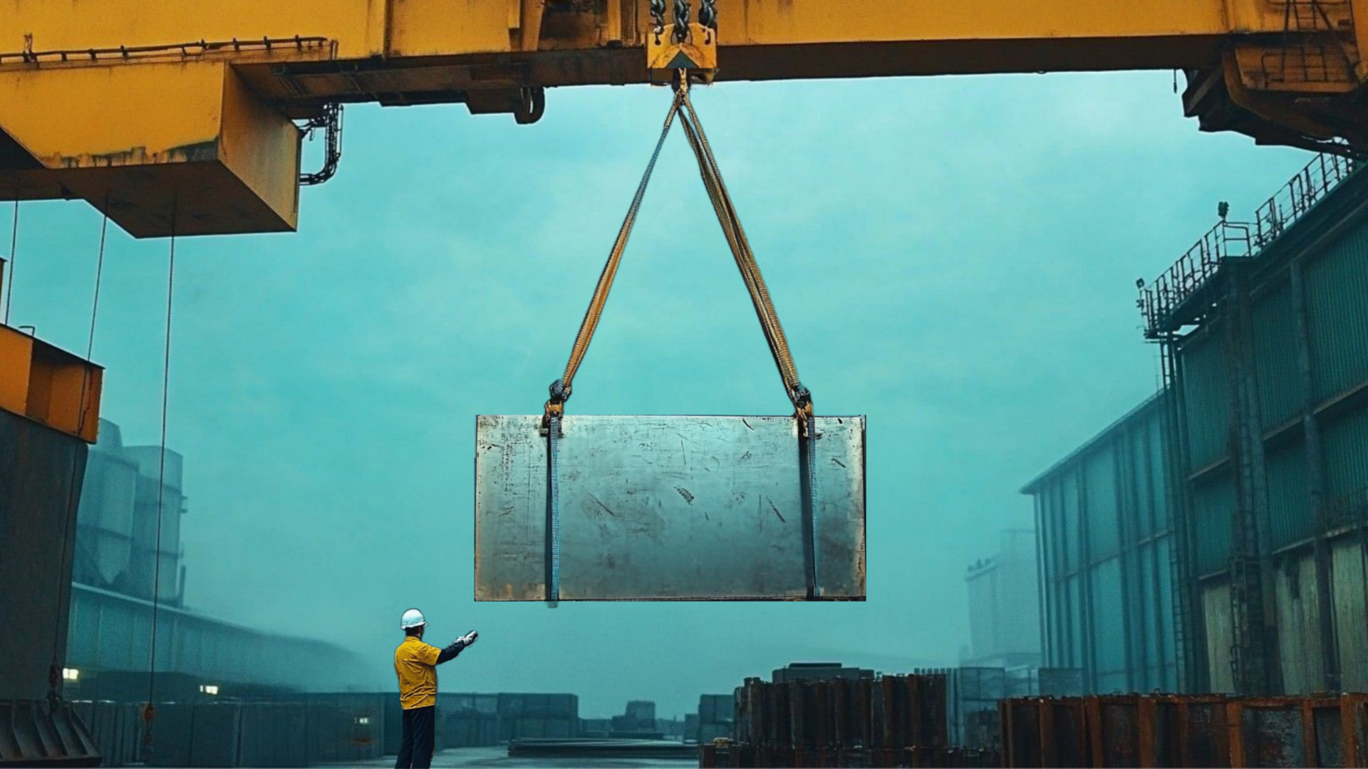 크레인을 이용한 중량물 인양 작업 현장 - 중대재해처벌법 최초 실형 판례 H제강 사건 유사 재현